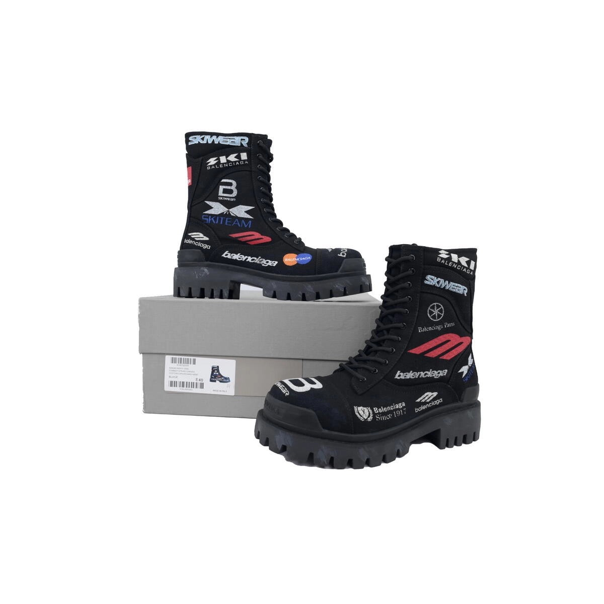 Balenciaga Black Print Strike boots
