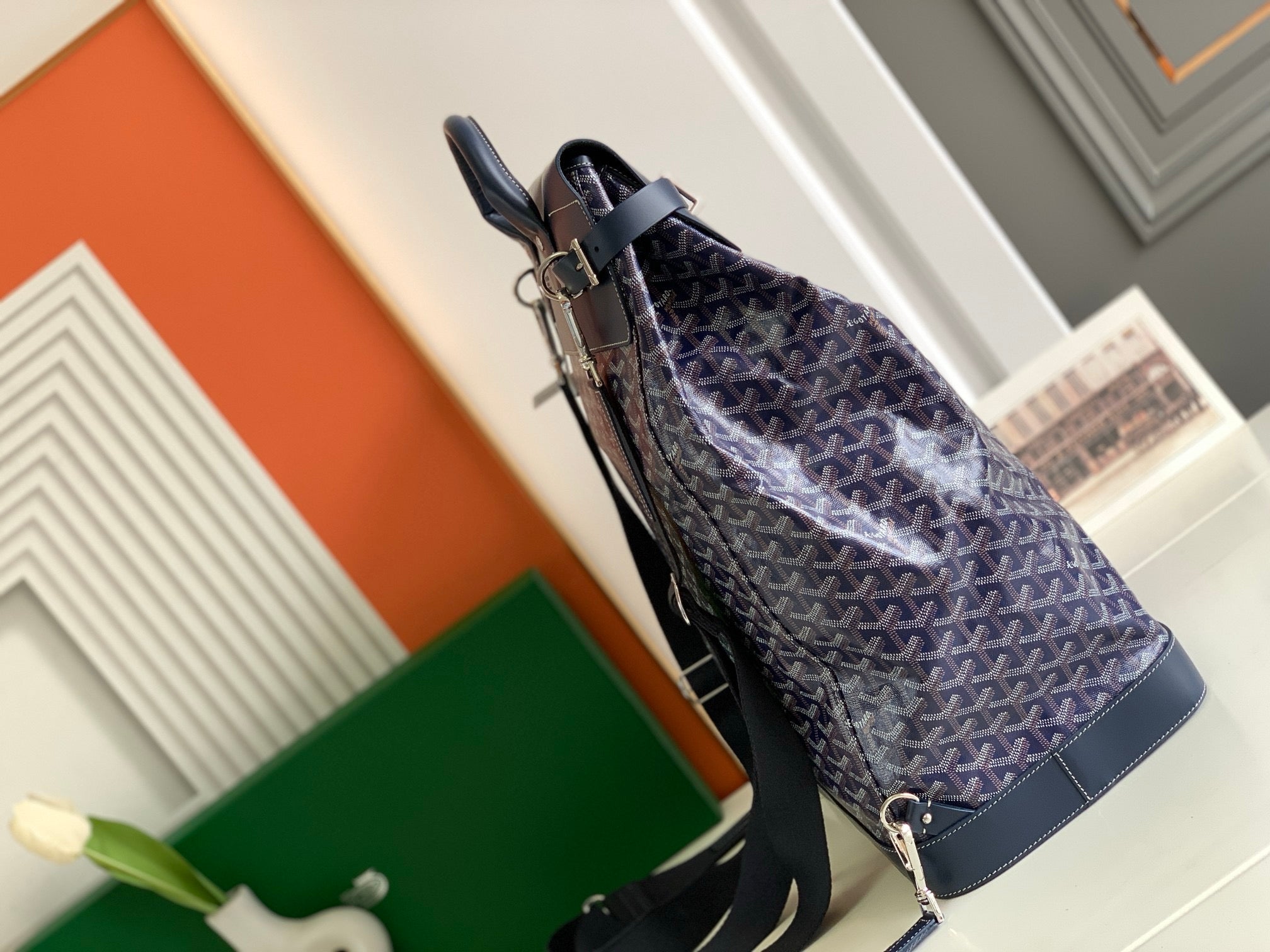Goyard navy blue backpack
