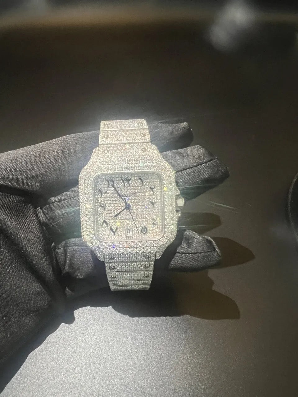 Iced out Cartier black dial Arab